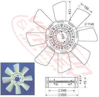 HN-FAN-JO8CT - FAN BLADE - 8 BLADE - 640mm - HINO JO8CT