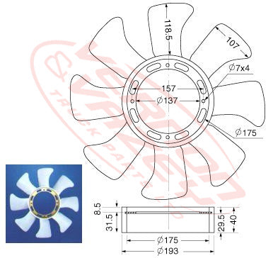 IS-FAN-4HF1-0 - FAN BLADE - 8 BLADE - ISUZU 4HF1 - SUIT FD42 / FD46
